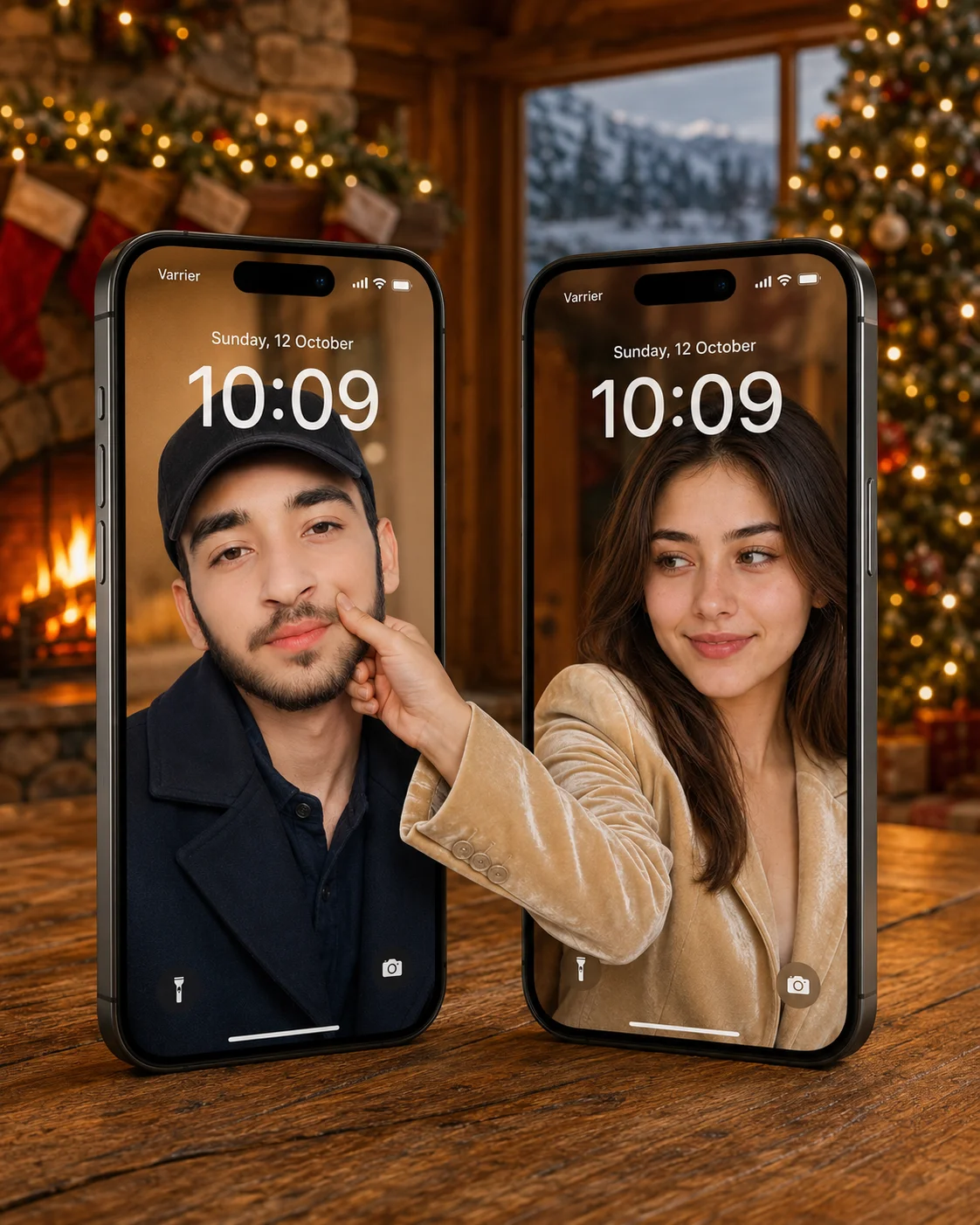 Cross Phone Interaction Christmas Lockscreen Couple Prompt AI generated prompt preview