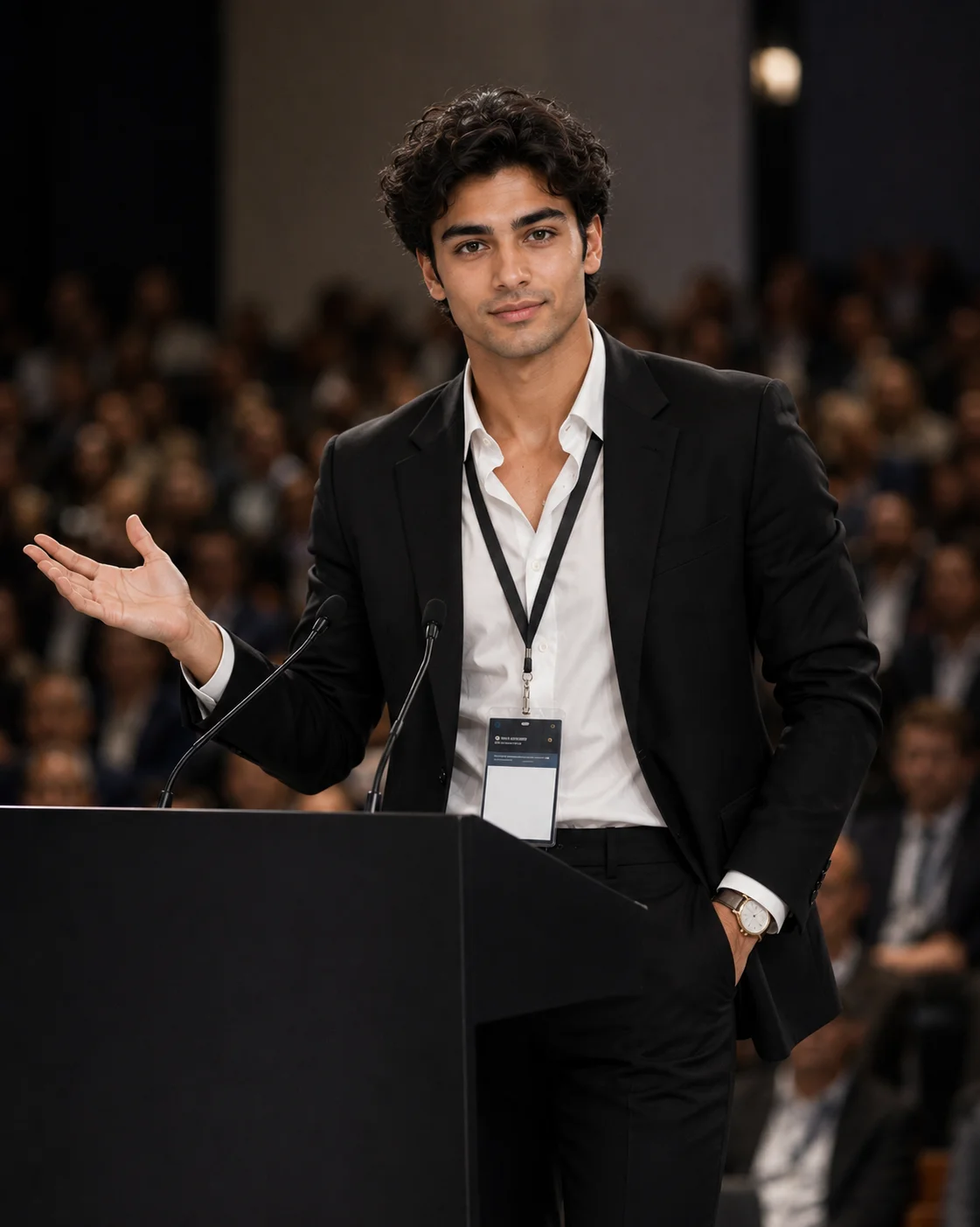 Executive Keynote Speaker Stage Portrait AI generated prompt preview