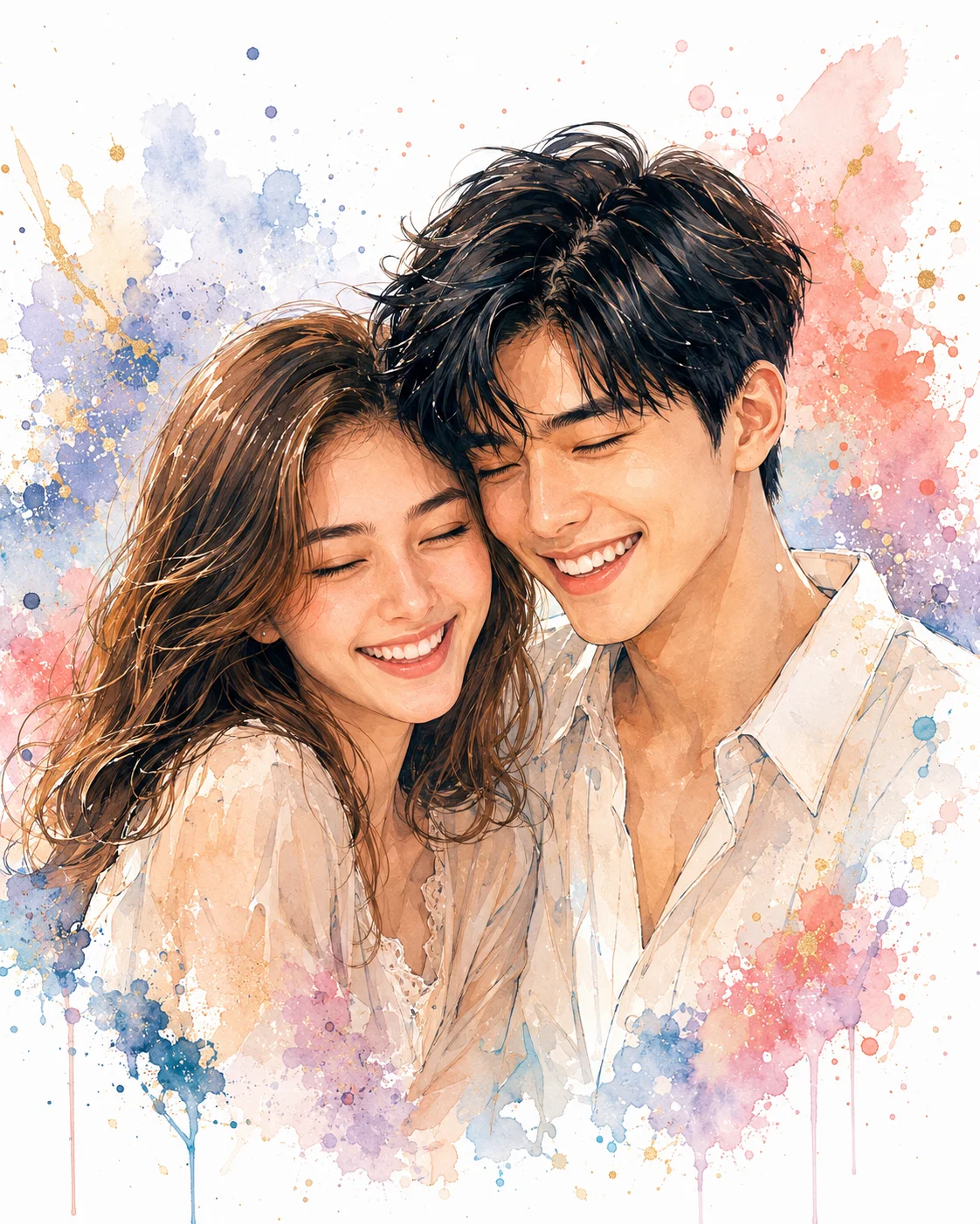 Luxury Watercolor Splash Vector Couple Portrait AI generated prompt preview