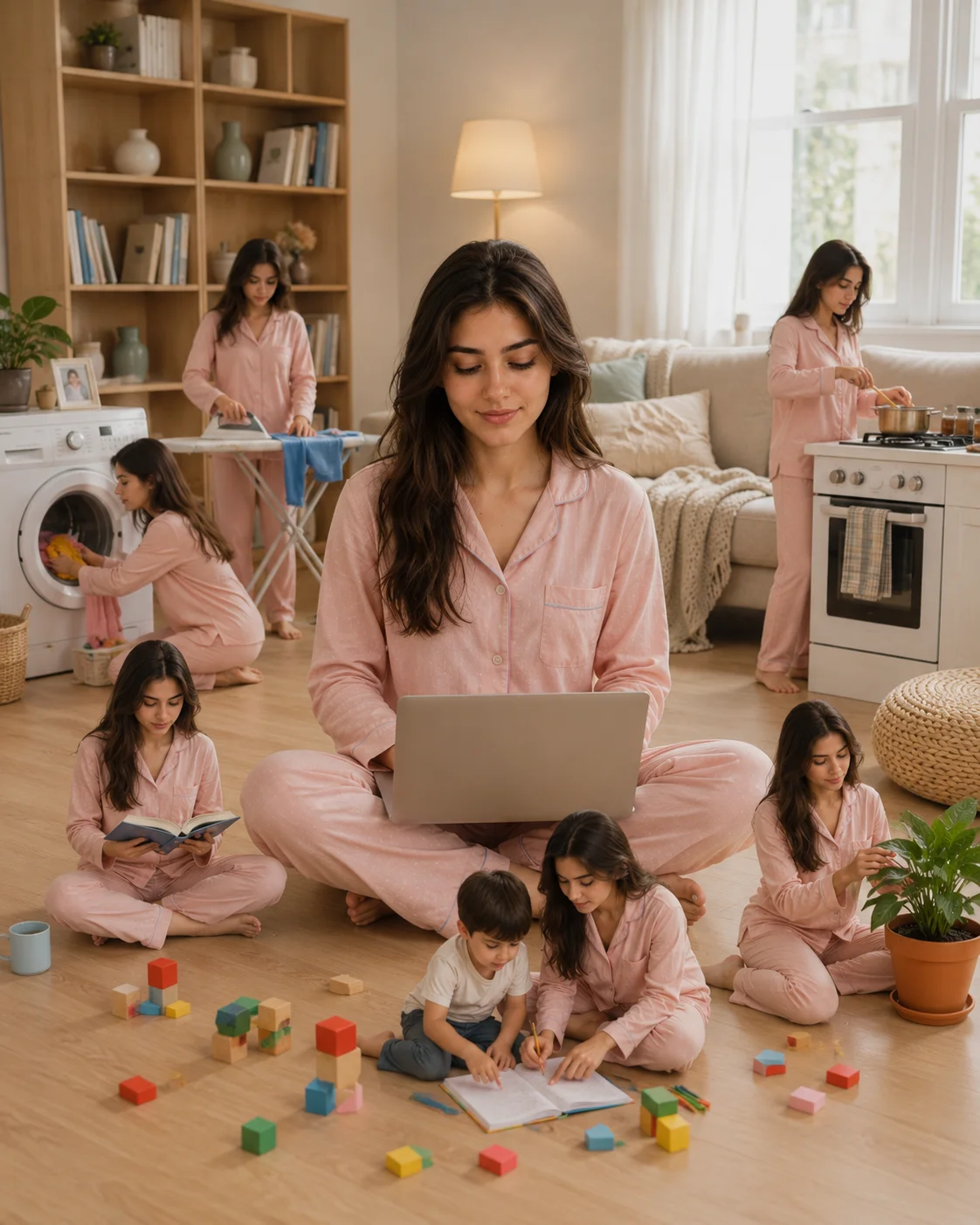 Miniature Clones Multitasking Cozy Living Room Prompt AI generated prompt preview