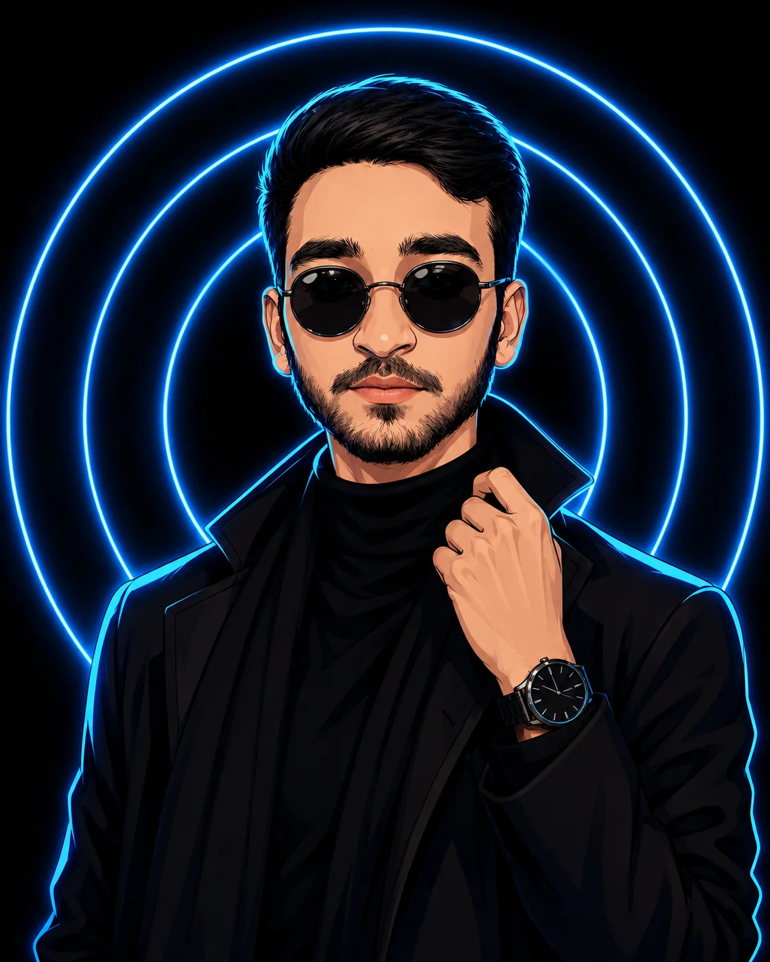 Neon Blue Concentric Rings Anime Cyber Prompt AI generated prompt preview