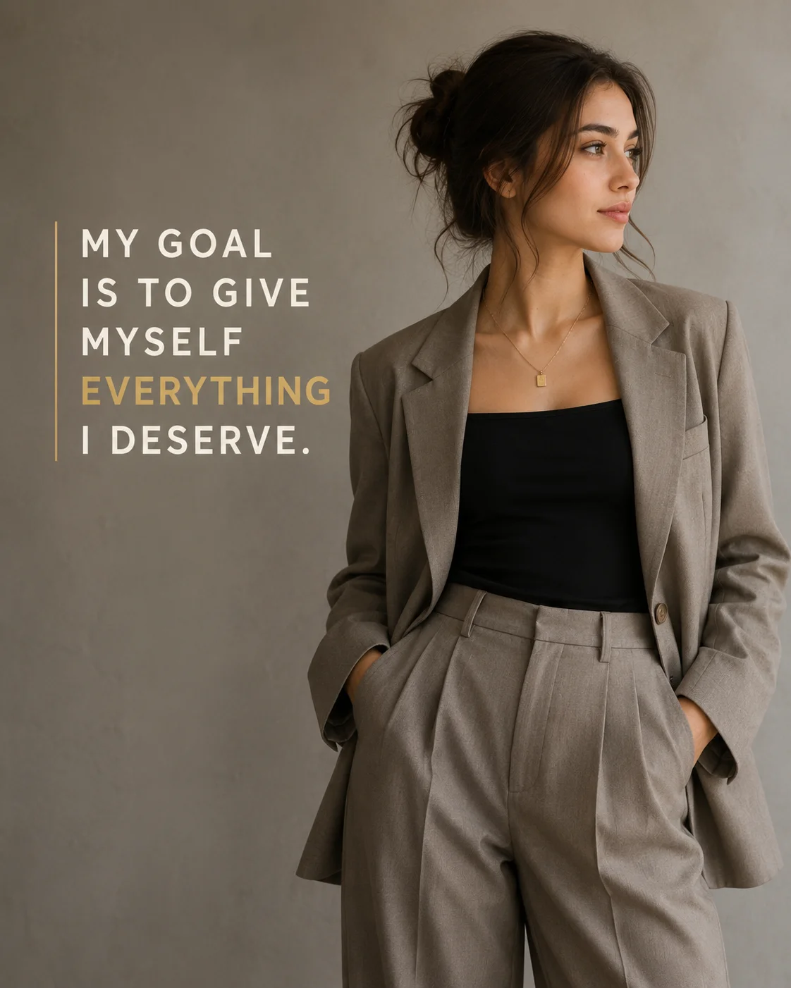 Taupe Blazer Asymmetrical Magazine Layout Gold Text Prompt AI generated prompt preview