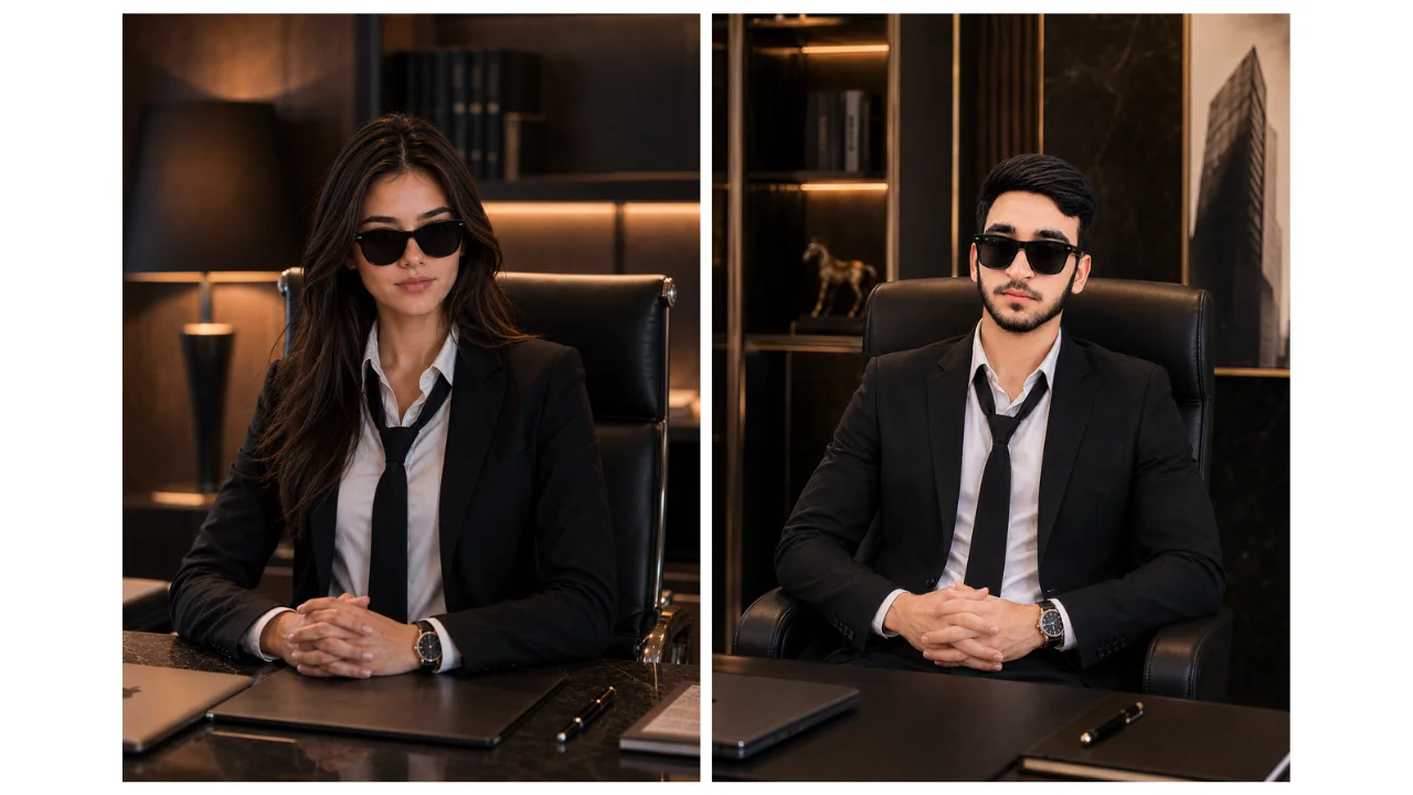 Adult businessman seated at a simple executive-style desk