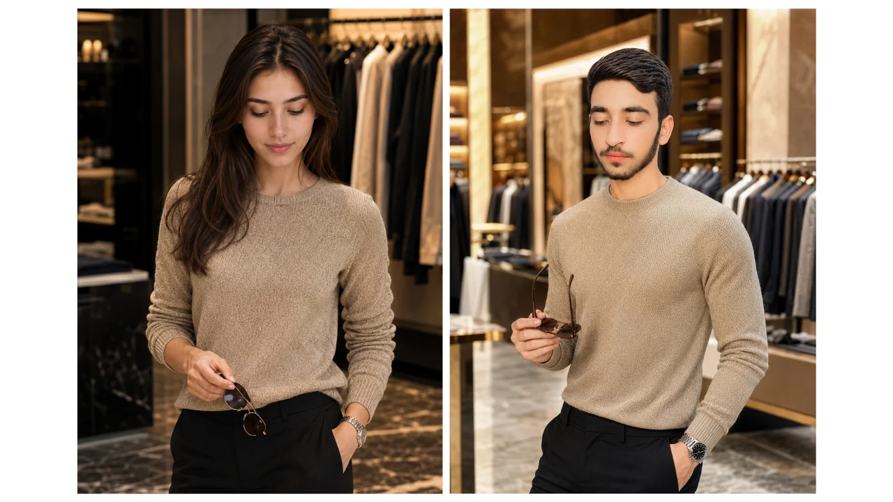 Adult man browsing clothing in a modern retail interior